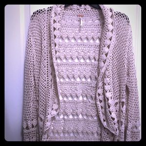 Free People Crochet Duster Cardigan S Beige